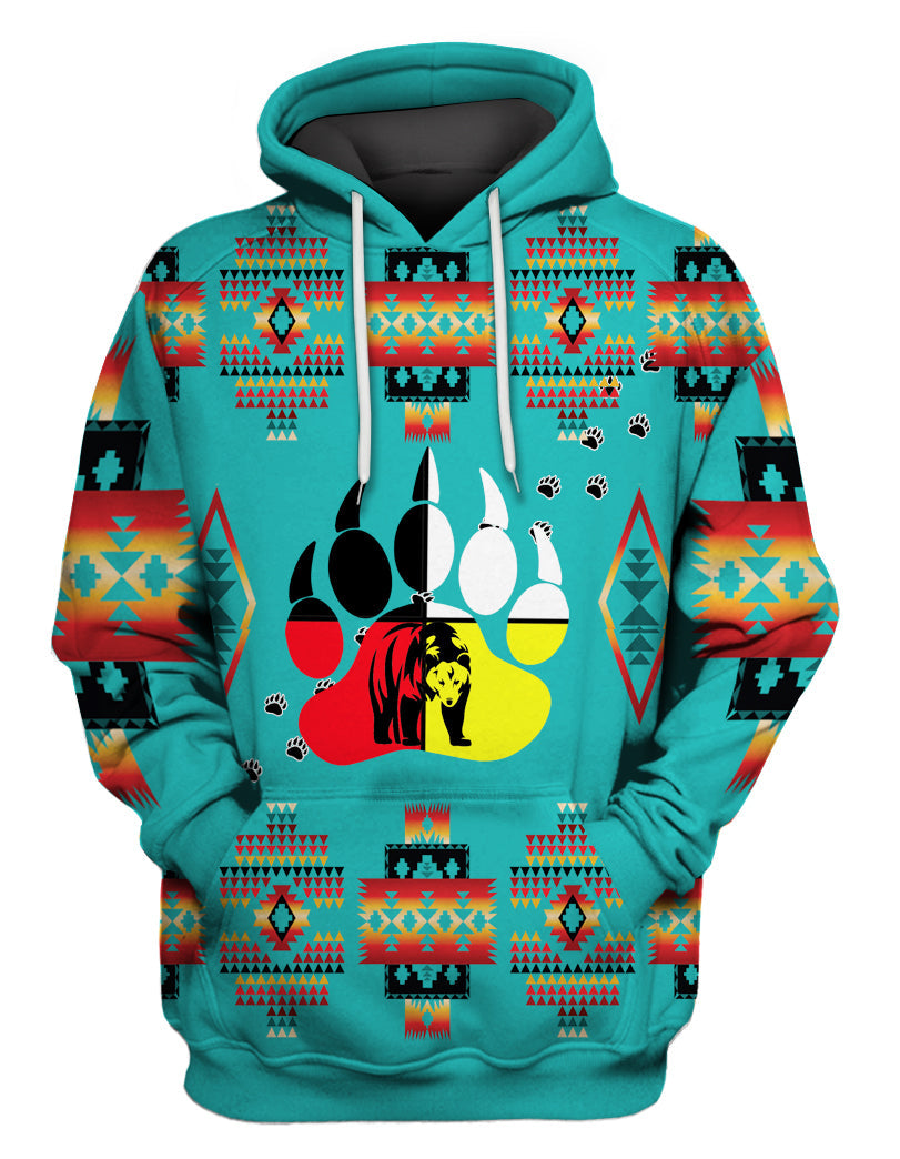 HD095 Bear Foot Pattern Turquoise 3D Hoodie