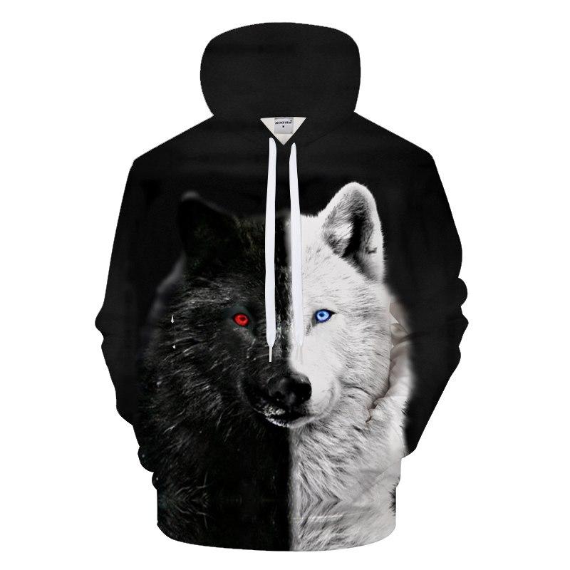 Ying And Yang Native American Wolf 3D Hoodies